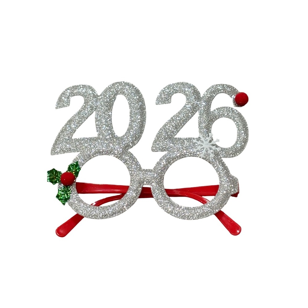 2026 Christmas Silver Glasses Creative Digital Funny New Year Party